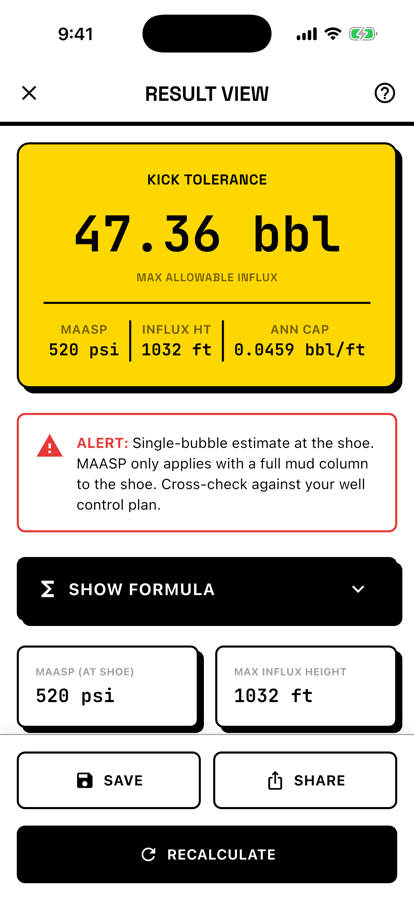 TallyRig result screen with the headline answer